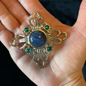 Amazing Extra Large Vintage Silvertone Ornate Clip Earrings With Colored Accents